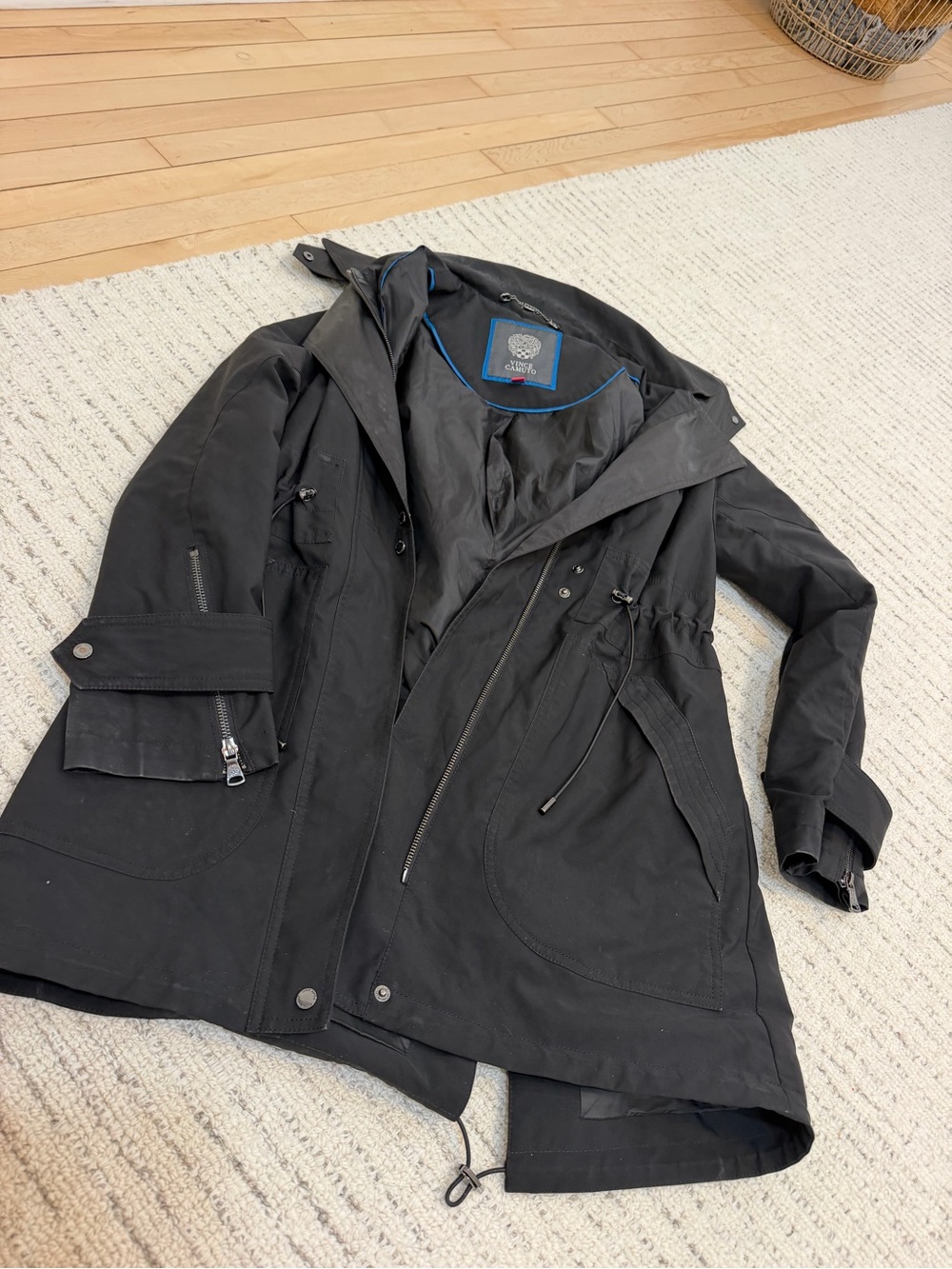 Vince Camuto Black Hooded with Drawstring Waist